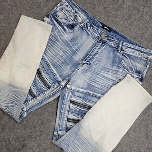 Nova Mens Jeans 38 Acid Wash Y2K Grunge Moto Zipper Punker Rock Distressed